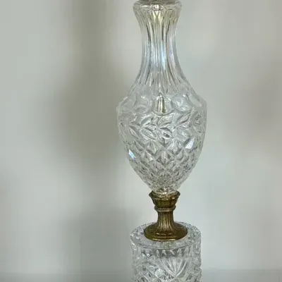 Vintage Cut Crystal & Brass Table Lamp with Marble Accent – Hollywood Regency Style