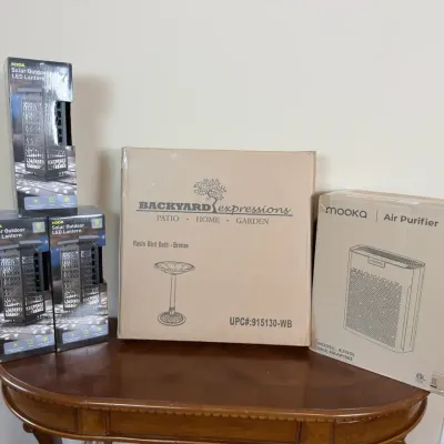 MOOKA Air Purifier, Backyard Expressions Bird Bath & 3 KODA Solar Lanterns – 5 Pieces