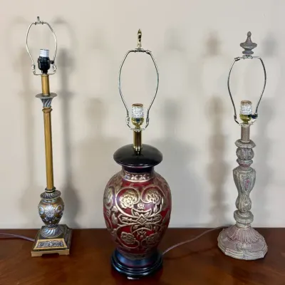 Trio of Decorative Traditional Table Lamps with Shades – Ornate Accent Lighting