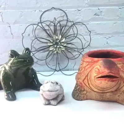 Outdoor Decor Including Vintage Green Glazed Ceramic Frog Planter