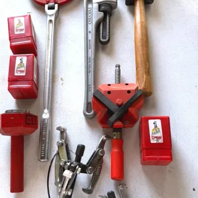 Large Industrial Tools With Pipe Wrench, Bessey Corner Clamp, Bearing Pullers, +
