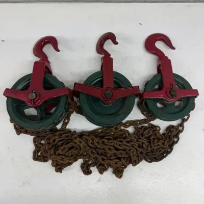 Set Of 3 Vintage Durbin Durco Cast Iron Chain Pullies 