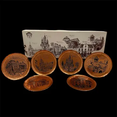 Vintage German Wiesbaden Souvenir Copper Plates – Set of 6