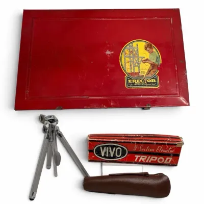 Vintage A.C. Gilbert Erector Set & VIVO Camera Tripod