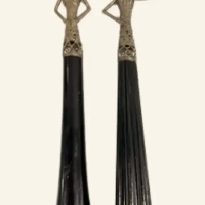 Pair of Tall African-Inspired Tribal Woman Sculptures – Black & Gold Figurines