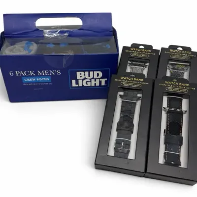 Apple Watch Compatible Bands (4) & Bud Light Men’s Crew Socks 6-Packi