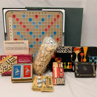 Vintage Game Collection – Deluxe Scrabble, Dominoes, Ludo, Playing Cards & More