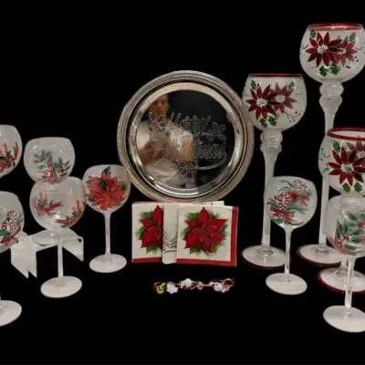 International Silver Co. Christmas Tray & Holiday Goblets