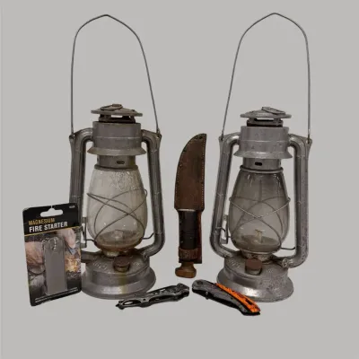 Vintage U.S. Navy Knife, Oil Lanterns & Camping Gear