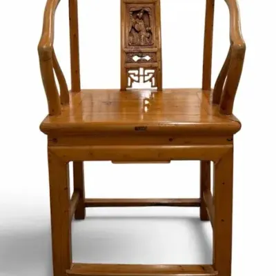 Vintage Chinese Horseshoe Back Armchair – Carved Wood