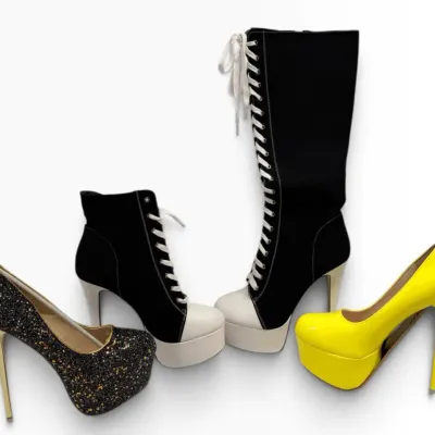 Statement High Heel Shoe Lot with Platform Boots, Yellow Pumps & Glitter Stilettos