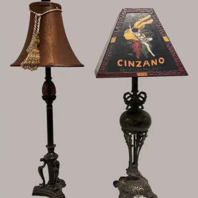 Vintage-Style Ornate Table Lamps with Cinzano Shade 