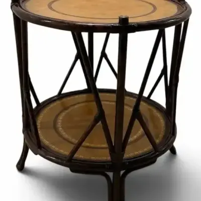 Vintage Bamboo Two-Tier Round Accent Table