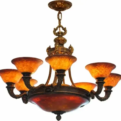 Ornate Antique-Style Bronze-Tone 8-Light Chandelier