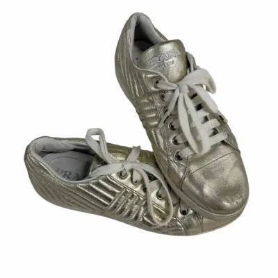 Authentic Prada Milano Metallic Gold Leather Quilted Sneakers 
