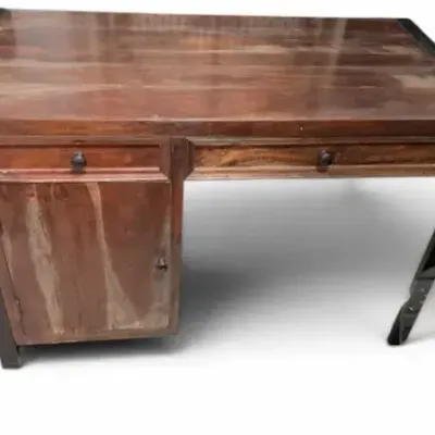 Rustic Solid Wood Executive Desk with Storage Cabinet