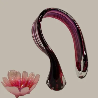 Art Glass Sculptures – Purple Swan & Pink Floral Bowl