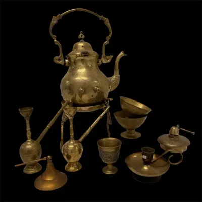 Vintage Engraved Brass Teapot & Decorative Brass Collection