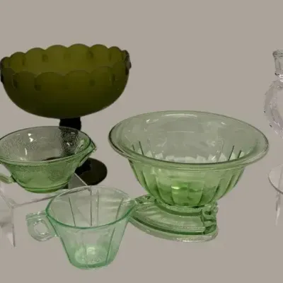 Vintage Green Glass Bowls & Crystal Candelabra Collection