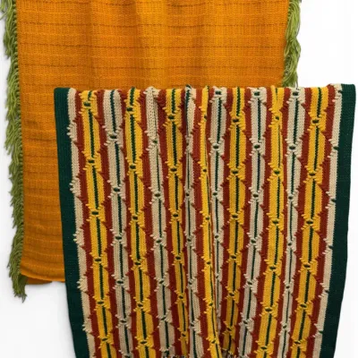 Vintage Crochet & Knit Afghan Blanket Pair – Retro Orange, Green & Gold