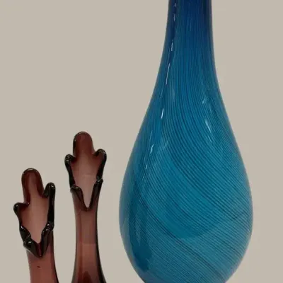 Art Glass Collection – Blue Swirl Vase & Purple Vases