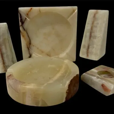 Vintage Banded Onyx Marble Ashtrays & Desk Accessories