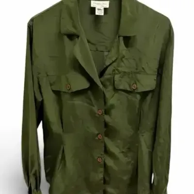 Christian Dior Olive Green Button-Up Blouse