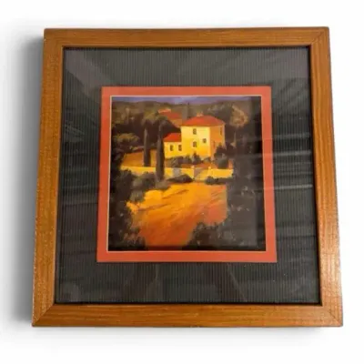 Framed Tuscan Countryside Landscape Art – Villa & Garden Scene