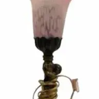 Vintage Art Nouveau Style Pink Glass Lily Flower Accent Table Lamp