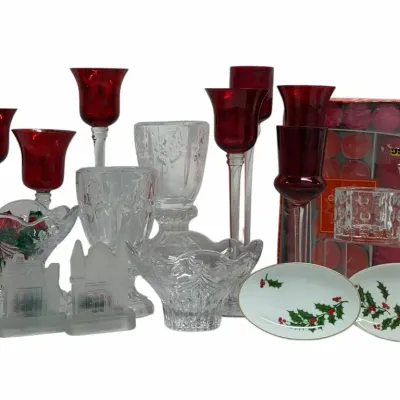 Christmas Holiday Dcor Collection  Red Mercury Glass Candleholders, Crystal Bowls, And More