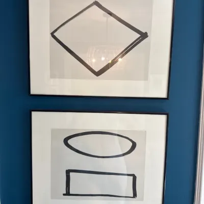 Pair of modern minimalist geometric art prints, featuring bold black brushstrokes on light grey backgrounds, custom framed in thin black...