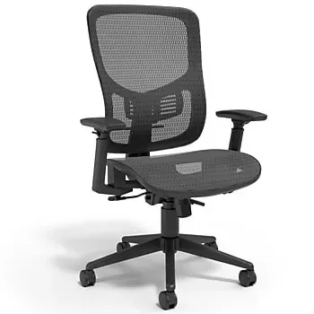 Sale Photo Thumbnail #47: Modern black mesh ergonomic office desk chair featuring adjustable armrests, lumbar support, and a five-star caster wheel base.