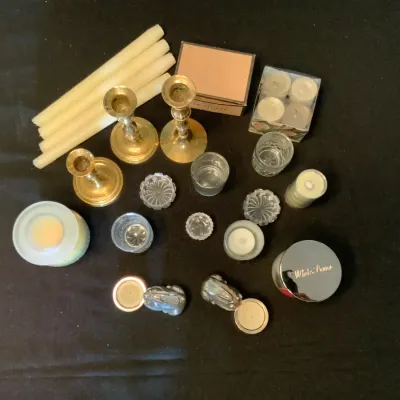 Decorative Candle & Candleholder Collection – Brass, Glass & Assorted Candles