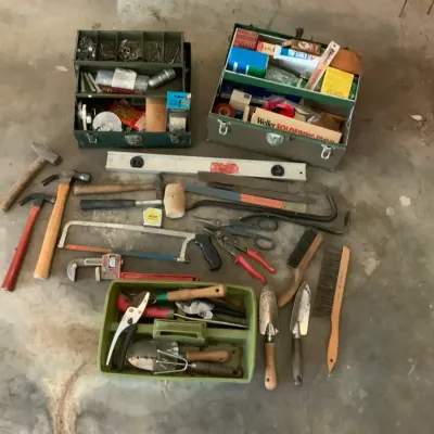 Assorted Hand Tools, Garden Tools & Metal Toolboxes – Large Workshop Lot