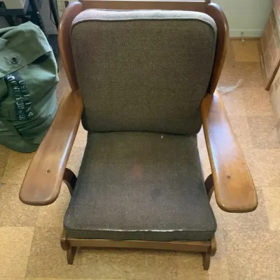 Vintage Wooden Armchair with Upholstered Cushions – Mid-Century Style