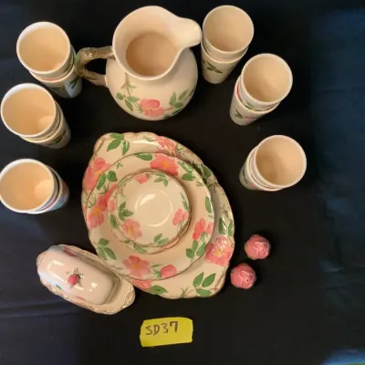 Vintage Pink Floral Dinnerware & Serving Collection – Pitcher, Platters, Cups & Accessories
