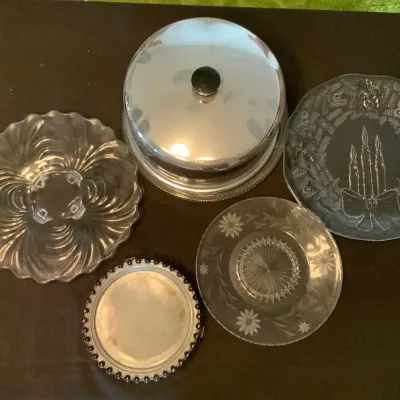 Vintage Decorative Glass & Silver-Tone Serving Pieces – 5-Piece Collection