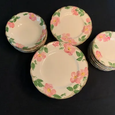 Vintage Pink Floral Scalloped Dinnerware Set – Plates & Bowls