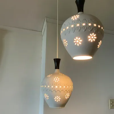 Vintage Mid-Century Modern Ceramic Pendant Lights – Matching Pair