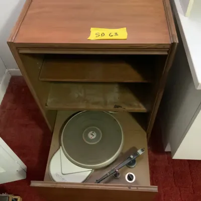 Vintage Wooden Stereo Cabinet with Pull-Out Record Player Turntable