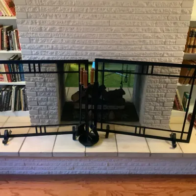 2 Black Metal Fireplace Screen & Fireplace Tool Set – 3-Piece Lot