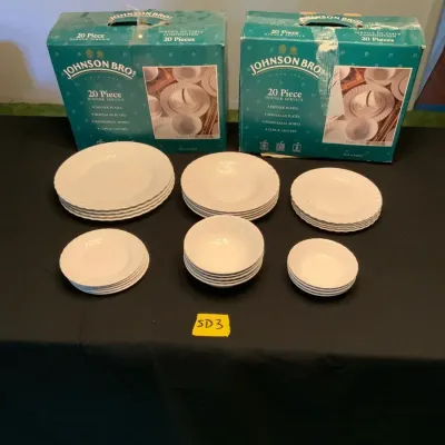 Johnson Brothers Regency White Dinnerware – Two 20-Piece Sets, Made in England
