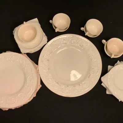 Elegant Vintage Ivory Dinnerware & Teacup Collection – Ornate Embossed Design