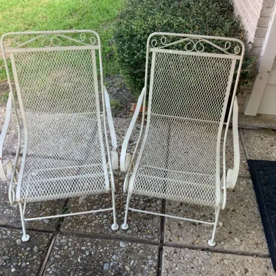 Vintage White Wrought Iron Patio Chairs – Set of 2