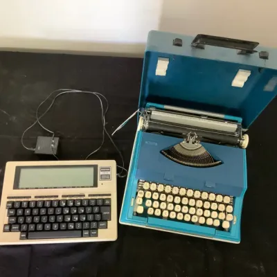 Vintage Blue Manual Typewriter & Radio Shack Electronic Word Processor – 2-Piece Lot