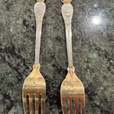 Anton Michelson
Gilded Sterling Silver and enameled Danish Christmas forks and spoons
Dating from 1910 to 1987 total of 90 pieces. 