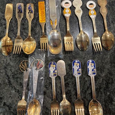 Anton Michelson
Gilded Sterling Silver and enameled Danish Christmas forks and spoons
Dating from 1910 to 1987 total of 90 pieces. 