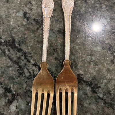 Anton Michelson
Gilded Sterling Silver and enameled Danish Christmas forks and spoons
Dating from 1910 to 1987 total of 90 pieces. 