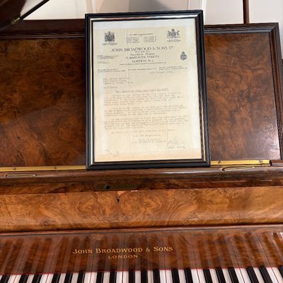 Sale Photo Thumbnail #4: Letter authenticating the originality of this custom 1905 John Broadwood & Sons one of a kind grand piano. 