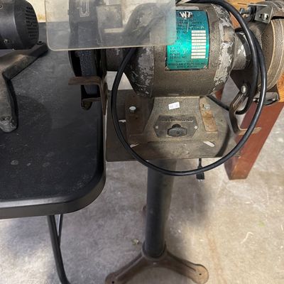 Sale Photo Thumbnail #121: Screw drivers, ban saw, grinder, drill press and more.